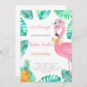 Flamingo Geburtstagseinladung Einladung (Vorne/Hinten)