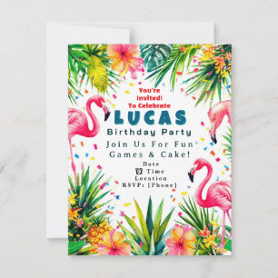 Flamingo-Geburtstagseinladung – Personalisiert für RSVP Karte