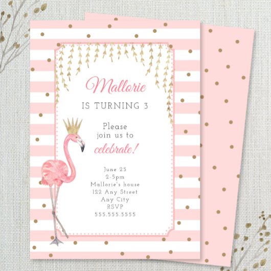 Flamingo Geburtstagsfeier Einladung, rosa Gold Einladung