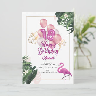 Flamingo Geburtstagsparty Einladung, 18. Geburtsta Einladung