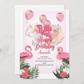 Flamingo Geburtstagsparty Einladung, 18. Geburtsta Einladung (Vorne/Hinten)