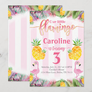 Flamingo Geburtstagsparty Einladung Ananas