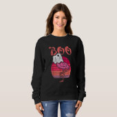 Flamingo Ghost Boo Pink Sunset Retro Halloween Bir Sweatshirt (Vorne ganz)