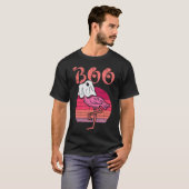 Flamingo Ghost Boo Pink Sunset Retro Halloween Bir T-Shirt (Vorne ganz)