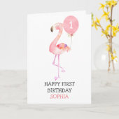 Flamingo Girl Pink Erster Geburtstag 1. Geburtstag Karte (Gelbe Blume)