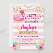 Flamingo Girls Pink Gold Geburtstag Let's Flamingl Einladung (Vorderseite)
