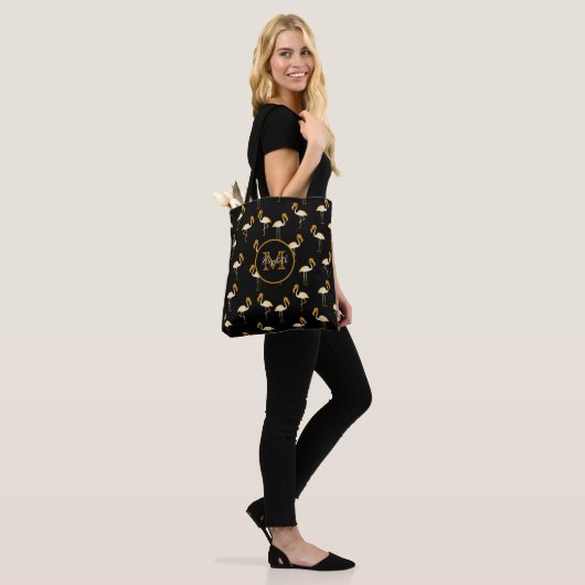 Flamingo gold Schwarz niedlich elegante tropische  Tasche (Am Model)