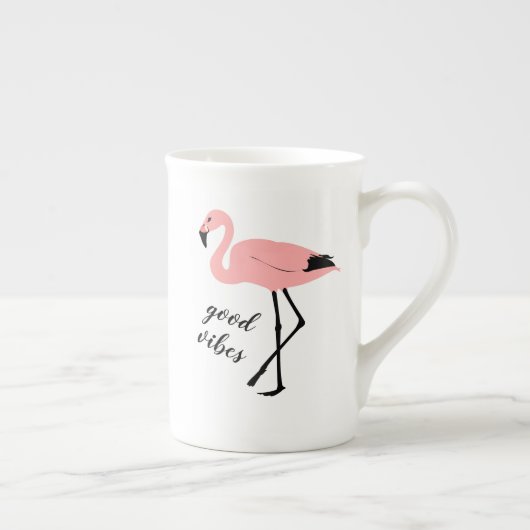 Flamingo Good Vibes Pink Black Bone China Tasse (Rechts)