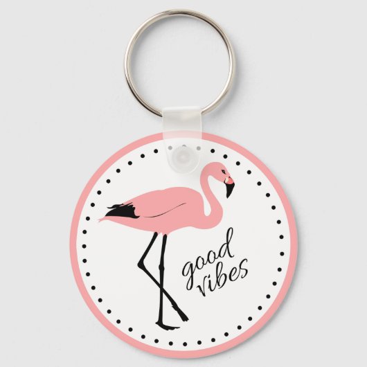 Flamingo Good Vibes Pink Black Cute Keychain Schlüsselanhänger (Vorderseite)