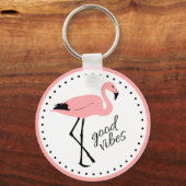 Flamingo Good Vibes Pink Black Cute Keychain Schlüsselanhänger (Vorderseite)