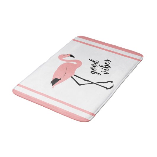 Flamingo Good Vibes Pink Black Niedlich Bath Mat Badematte (Schrägansicht)