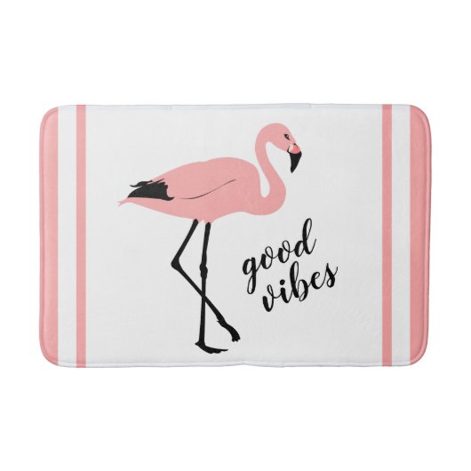 Flamingo Good Vibes Pink Black Niedlich Bath Mat Badematte (Vorderseite)