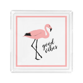 Flamingo Good Vibes Pink Black Niedlich Tray Acryl Tablett