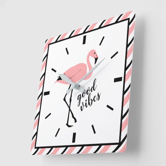 Flamingo Good Vibes Pink Black Square Wall Clock Quadratische Wanduhr (Winkel)