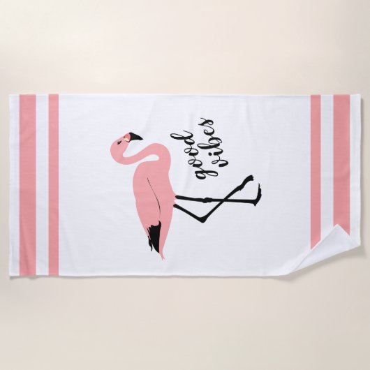Flamingo Good Vibes Pink Black Trendy Niedlich Strandtuch (Vorderseite)