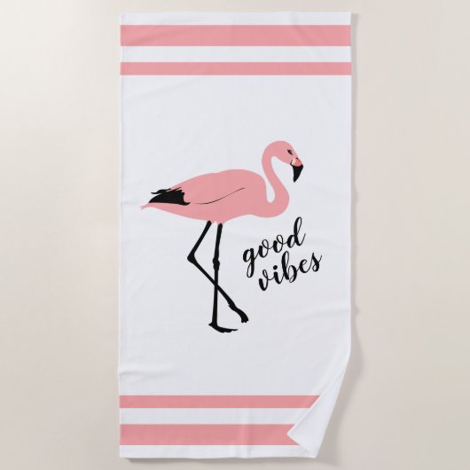 Flamingo Good Vibes Pink Black Trendy Niedlich Strandtuch (Vorderseite)