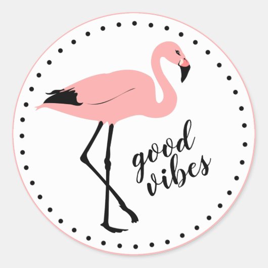 Flamingo Good Vibes Pink Schwarz Niedlich Stickers (Vorderseite)
