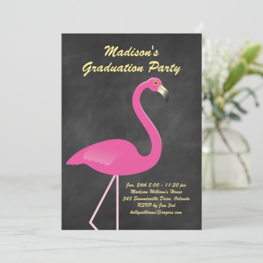 Flamingo Graduation Party - Chalkboard Einladung (Stehend Vorderseite)