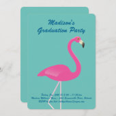 Flamingo Graduation Party - Türkis Einladung (Vorne/Hinten)