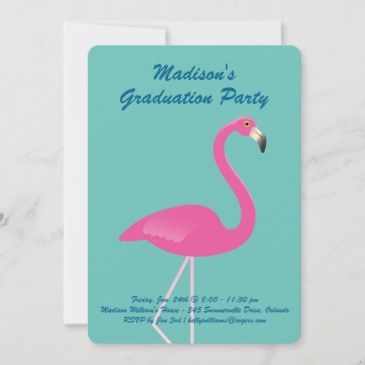 Flamingo Graduation Party - Türkis Einladung (Vorderseite)