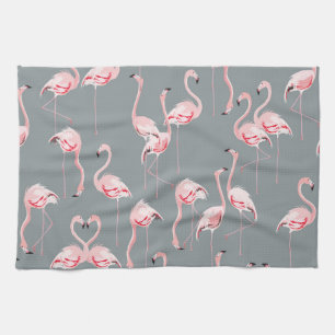 Flamingo Gray: Vintages nahtloses Muster. Geschirrtuch