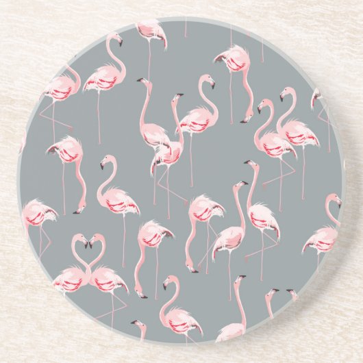 Flamingo Gray: Vintages nahtloses Muster. Getränkeuntersetzer (Vorne)