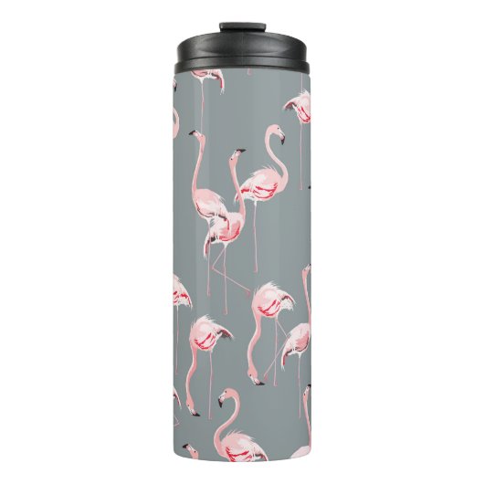 Flamingo Gray: Vintages nahtloses Muster. Thermosbecher (Vorderseite)