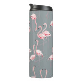 Flamingo Gray: Vintages nahtloses Muster. Thermosbecher (Nach rechts gedreht)