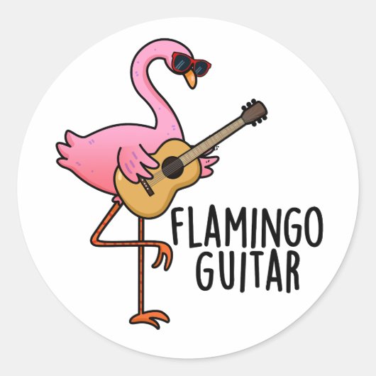 Flamingo Guitar Funny Music Pub Runder Aufkleber (Vorderseite)