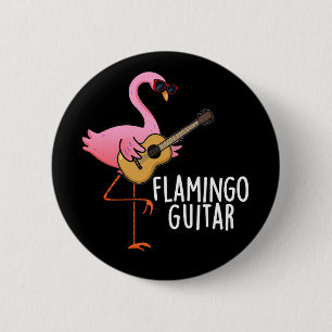 Flamingo Guitar Funny Music Pun Dark BG Button