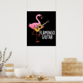 Flamingo Guitar Funny Music Pun Dark BG Poster (Küche)