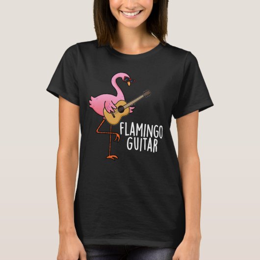 Flamingo Guitar Funny Music Pun Dark BG T-Shirt (Vorderseite)