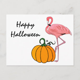 Flamingo-Halloween-Kürbis Postkarte