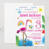 Flamingo Hand Drawn zum Geburtstag Einladung (Vorne/Hinten)