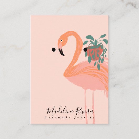 Flamingo Handmade Artisan Earring Display Cards Telefonnummerkarte (Vorderseite)