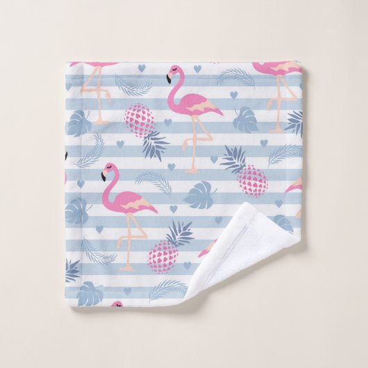 Flamingo Handtuch - Rosa & Blau Badhandtuch Set (Waschlappen)