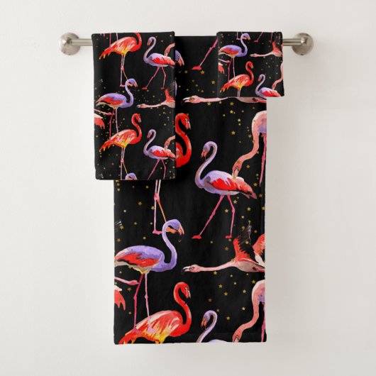 Flamingo Handtuch Set mit schwarzem Hintergrund (Insitu)