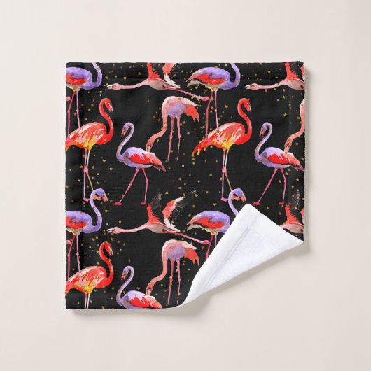 Flamingo Handtuch Set mit schwarzem Hintergrund (Waschlappen)