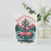 Flamingo Happy Christmas Postkarte (Stehend Vorderseite)