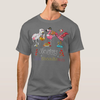 Flamingo Happy HalloThanksmas Funny Halloween T-Shirt