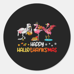 Flamingo Happy Hallothanksmas Halloween Thanksgivi Runder Aufkleber