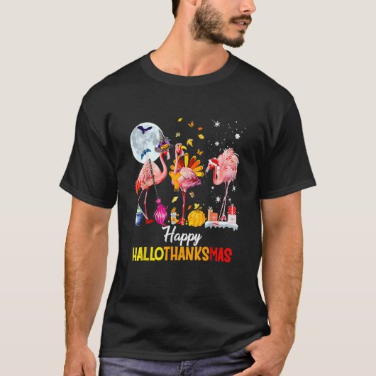 Flamingo Happy HalloThanksmas Halloween Thanksgivi T-Shirt (Vorderseite)
