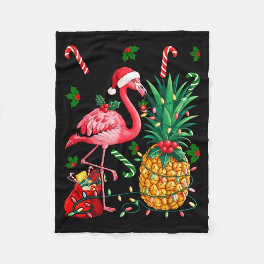 Flamingo Hawaiian Ne Christmas Lights Xmas Fleecedecke (Vorderseite)