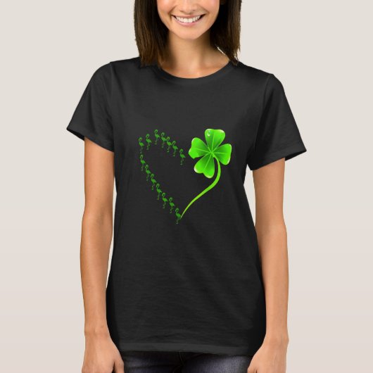 Flamingo Heart Irish Kleeblatt Heart Clover St Pat T-Shirt (Vorderseite)