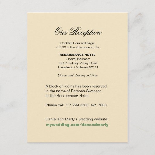 Flamingo Heart Kiss Empfang Details | Minzblau Begleitkarte (Rückseite)