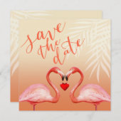 Flamingo Heart Kiss Save the Date | Pfirsich Einladung (Vorne/Hinten)