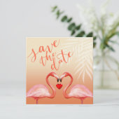 Flamingo Heart Kiss Save the Date | Pfirsich Einladung (Stehend Vorderseite)