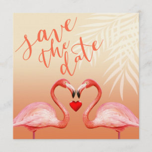 Flamingo Heart Kiss Save the Date   Pfirsich Einladung