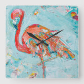 Flamingo hell quadratische wanduhr (Vorderseite)