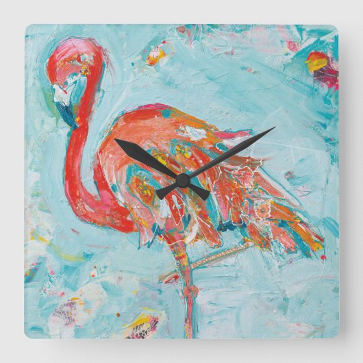 Flamingo hell quadratische wanduhr (Vorderseite)